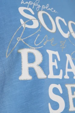 CAMP DAVID & SOCCX Shirt mit V-Ausschnitt und Wording Print airy blue airyblue Sale