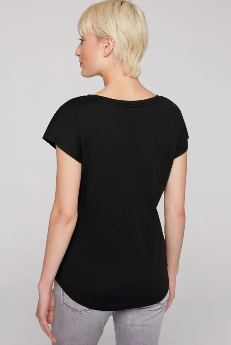 CAMP DAVID & SOCCX Shirt mit V-Ausschnitt und Wording Print black Hot