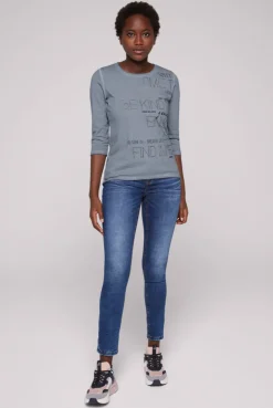 CAMP DAVID & SOCCX Shirt mit Wording Print und Schmucksteinen cold grey coldgrey Flash Sale