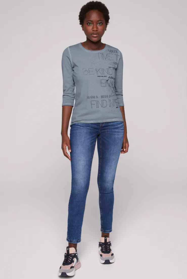 CAMP DAVID & SOCCX Shirt mit Wording Print und Schmucksteinen cold grey coldgrey Flash Sale