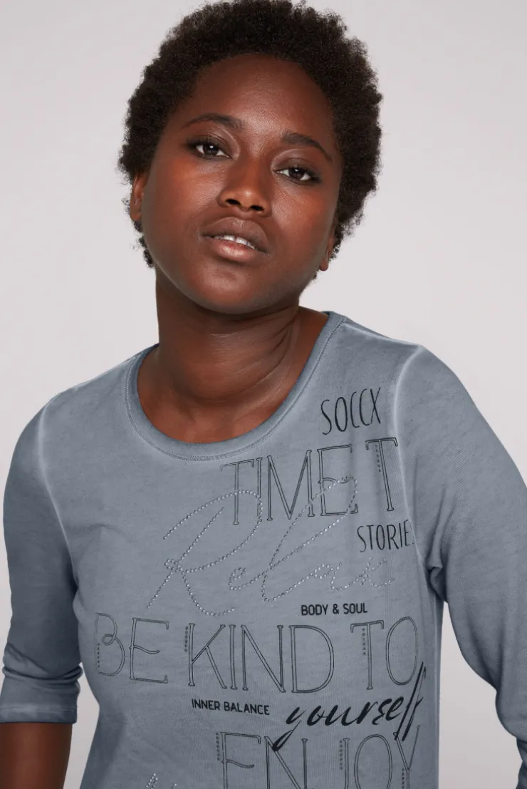 CAMP DAVID & SOCCX Shirt mit Wording Print und Schmucksteinen cold grey coldgrey Flash Sale