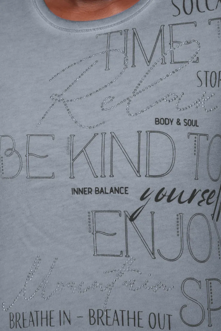 CAMP DAVID & SOCCX Shirt mit Wording Print und Schmucksteinen cold grey coldgrey Flash Sale