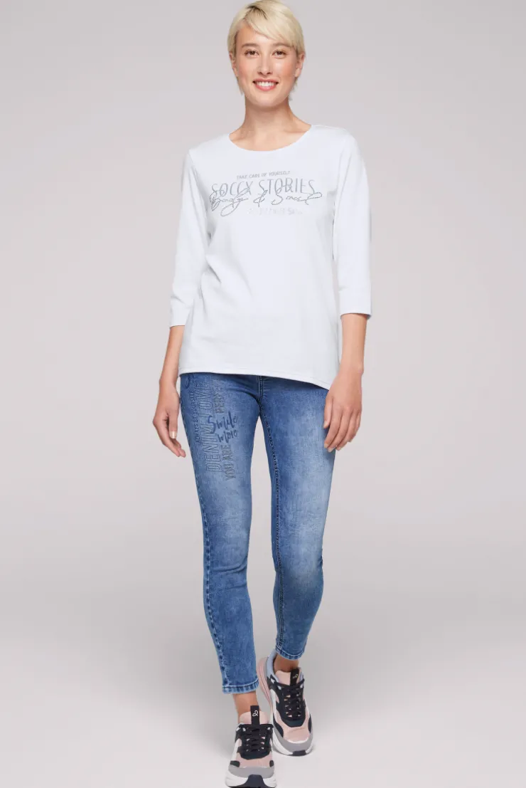 CAMP DAVID & SOCCX Shirt mit Wording Print und Schmucksteinen opticwhite Online