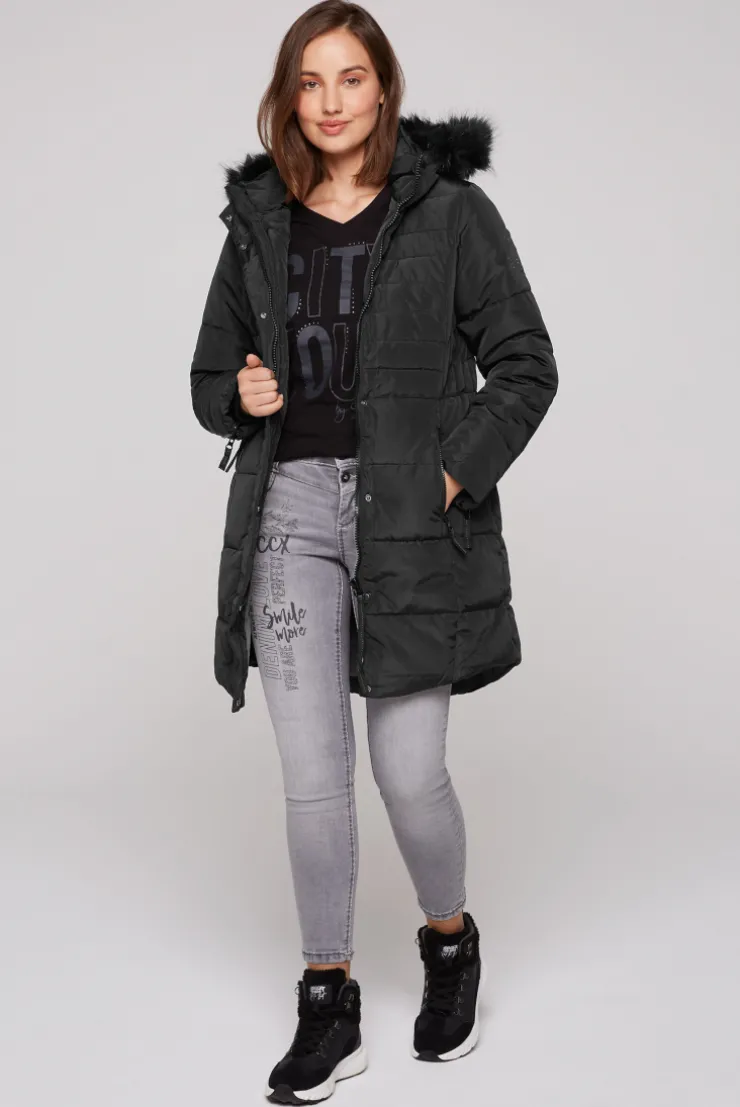 CAMP DAVID & SOCCX Stepp-Parka mit abtrennbarer Kapuze und Kunstfell black Cheap