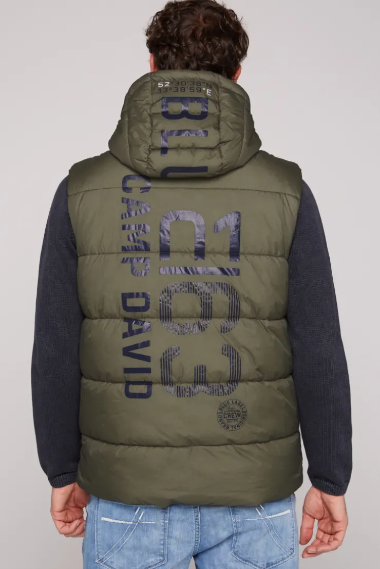 CAMP DAVID & SOCCX Steppweste mit Kapuze und Rücken-Print medium khaki mediumkhaki Outlet