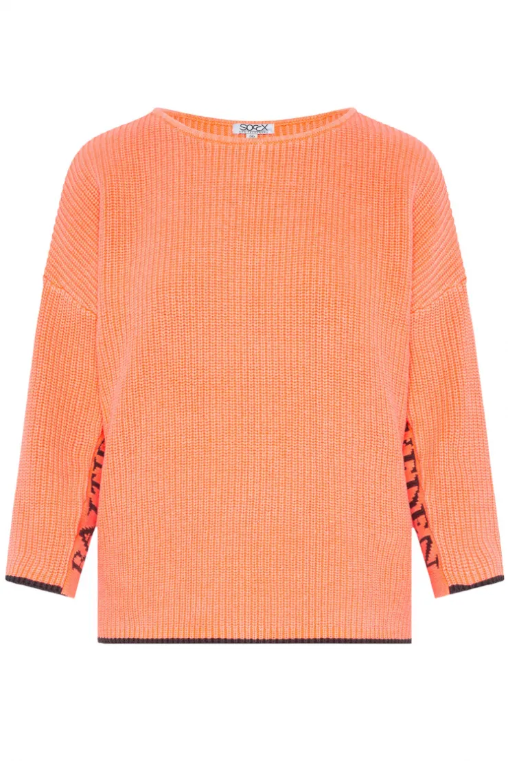 CAMP DAVID & SOCCX Stone Washed Pullover mit Intarsia-Design neon orange | XL neonorange Best Sale