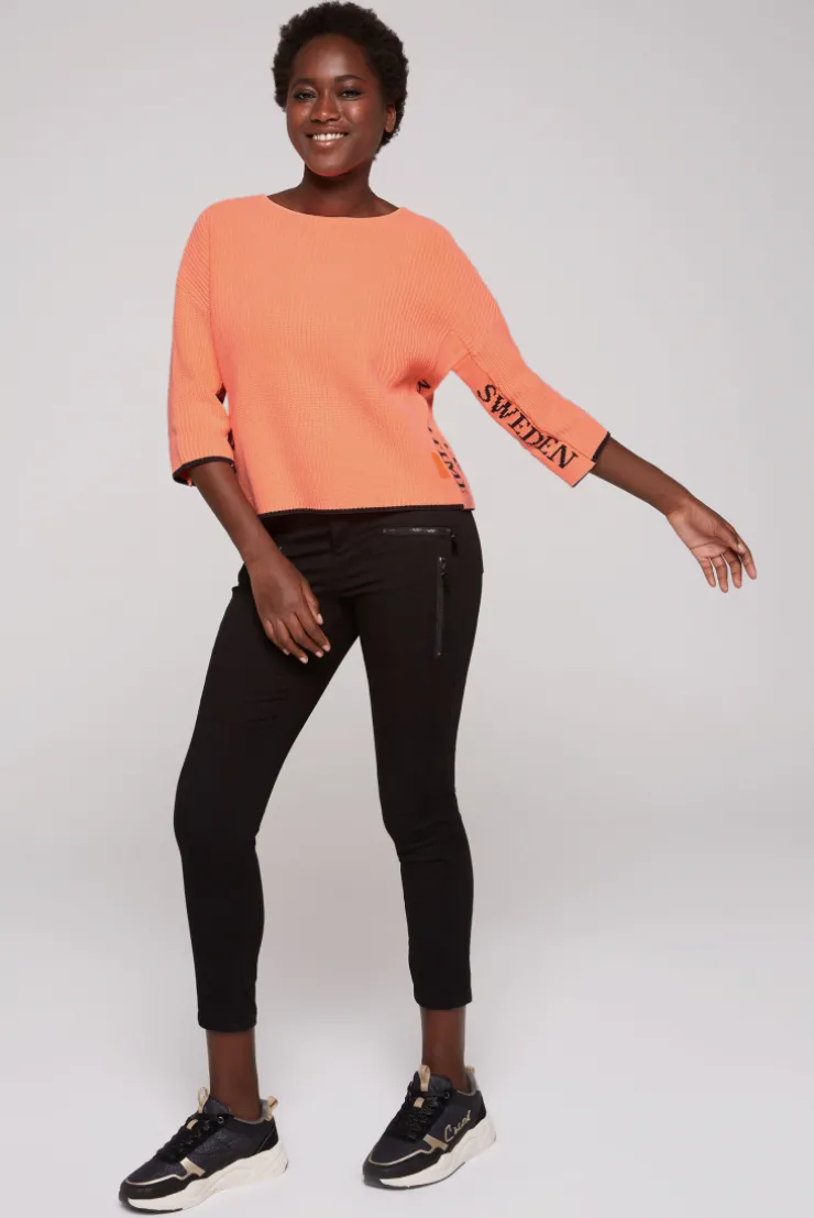 CAMP DAVID & SOCCX Stone Washed Pullover mit Intarsia-Design neon orange | XL neonorange Best Sale