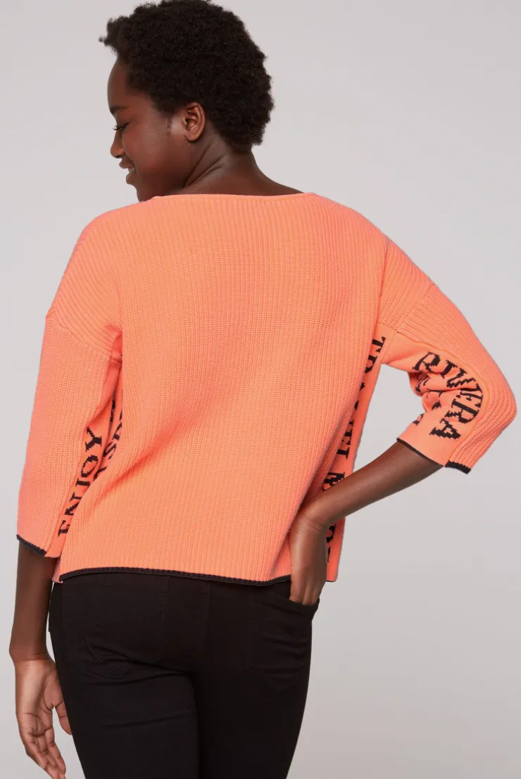 CAMP DAVID & SOCCX Stone Washed Pullover mit Intarsia-Design neon orange | XL neonorange Best Sale