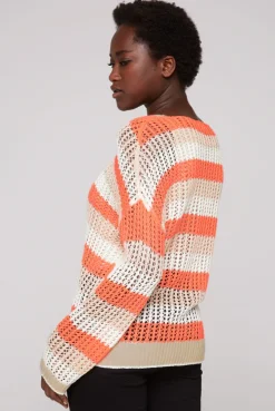 CAMP DAVID & SOCCX Streifenpullover in Ajourstrick neon orange / dark kitt Sale