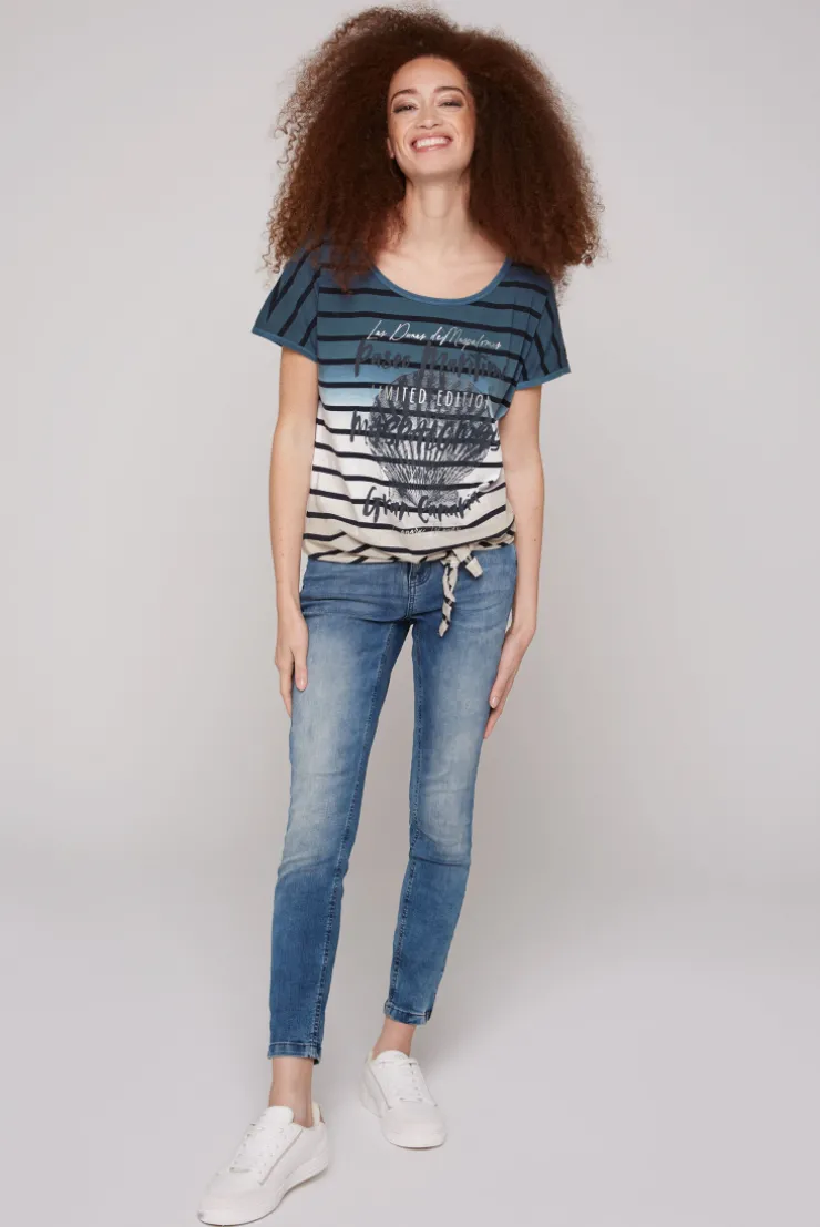 CAMP DAVID & SOCCX Streifenshirt Dip Dye mit Knotensaum blue navy / desert beige Cheap
