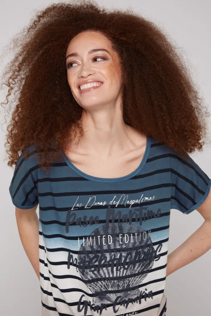 CAMP DAVID & SOCCX Streifenshirt Dip Dye mit Knotensaum blue navy / desert beige Cheap