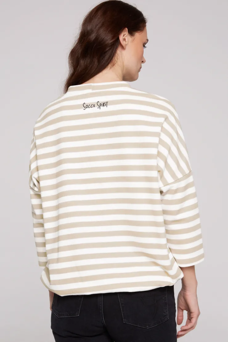 CAMP DAVID & SOCCX Streifensweater mit 3/4-Ärmeln und Artwork ivory Hot