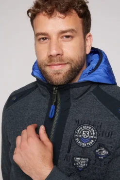 CAMP DAVID & SOCCX Strickfleecejacke mit abtrennbaren Kapuzen-Einsatz blue navy melange bluenavymelange Cheap