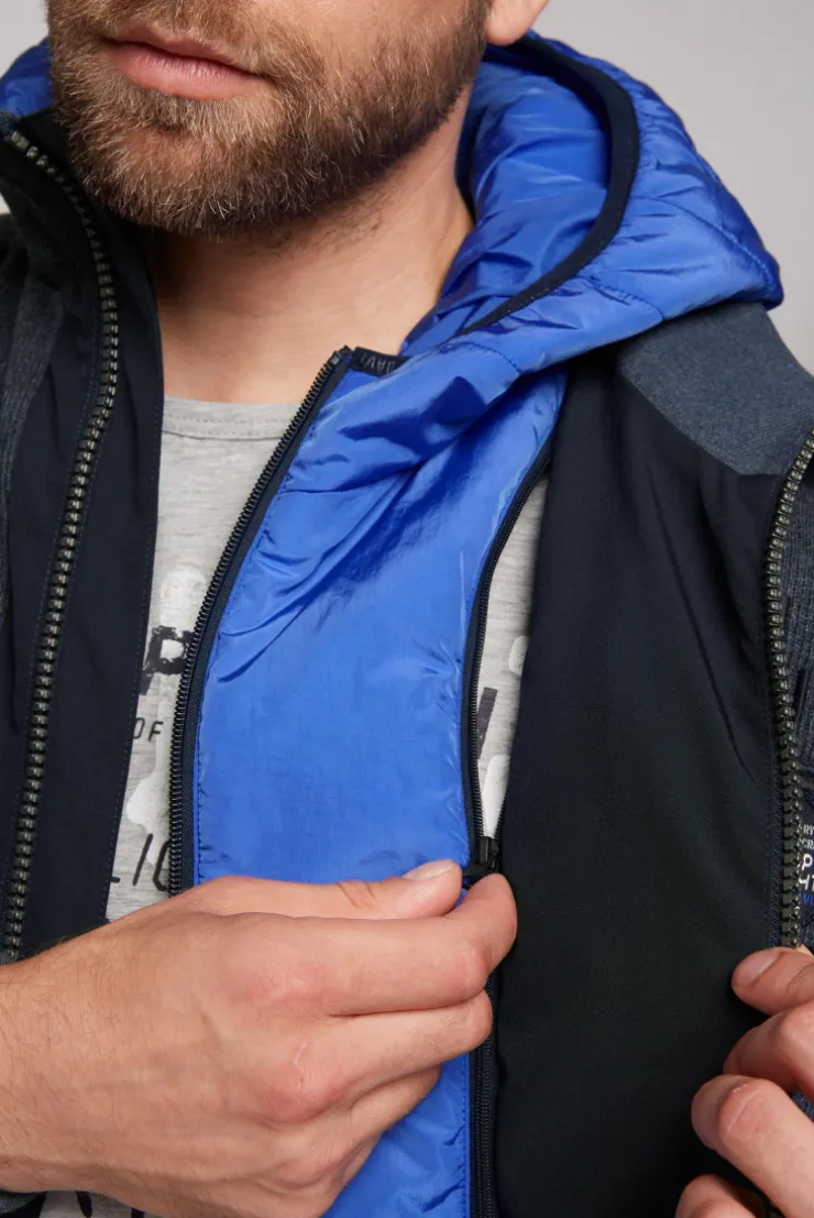 CAMP DAVID & SOCCX Strickfleecejacke mit abtrennbaren Kapuzen-Einsatz blue navy melange bluenavymelange Cheap