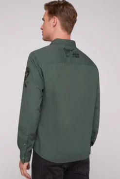 CAMP DAVID & SOCCX Strukturiertes Langarmhemd mit Logo Artworks deep forest deepforest Discount