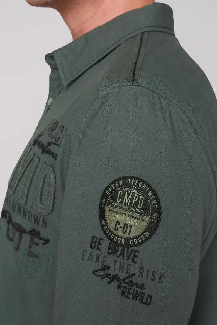CAMP DAVID & SOCCX Strukturiertes Langarmhemd mit Logo Artworks deep forest deepforest Discount