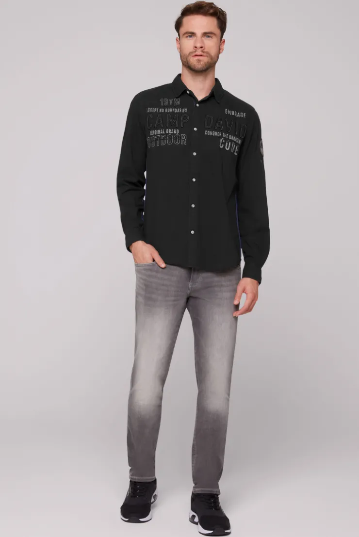 CAMP DAVID & SOCCX Strukturiertes Langarmhemd mit Logo Artworks black Cheap