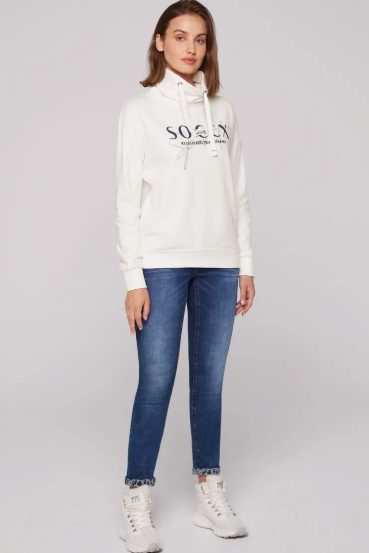 CAMP DAVID & SOCCX Sweatshirt mit hohem Kragen und Logo Print ivory Flash Sale