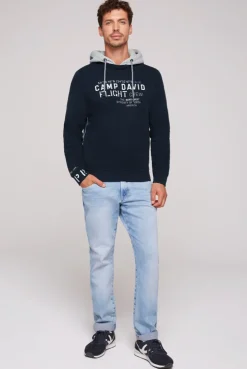 CAMP DAVID & SOCCX Sweatshirt mit Kontrastkapuze und Logo-Stickereien blue navy bluenavy Online