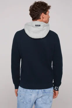 CAMP DAVID & SOCCX Sweatshirt mit Kontrastkapuze und Logo-Stickereien blue navy bluenavy Online