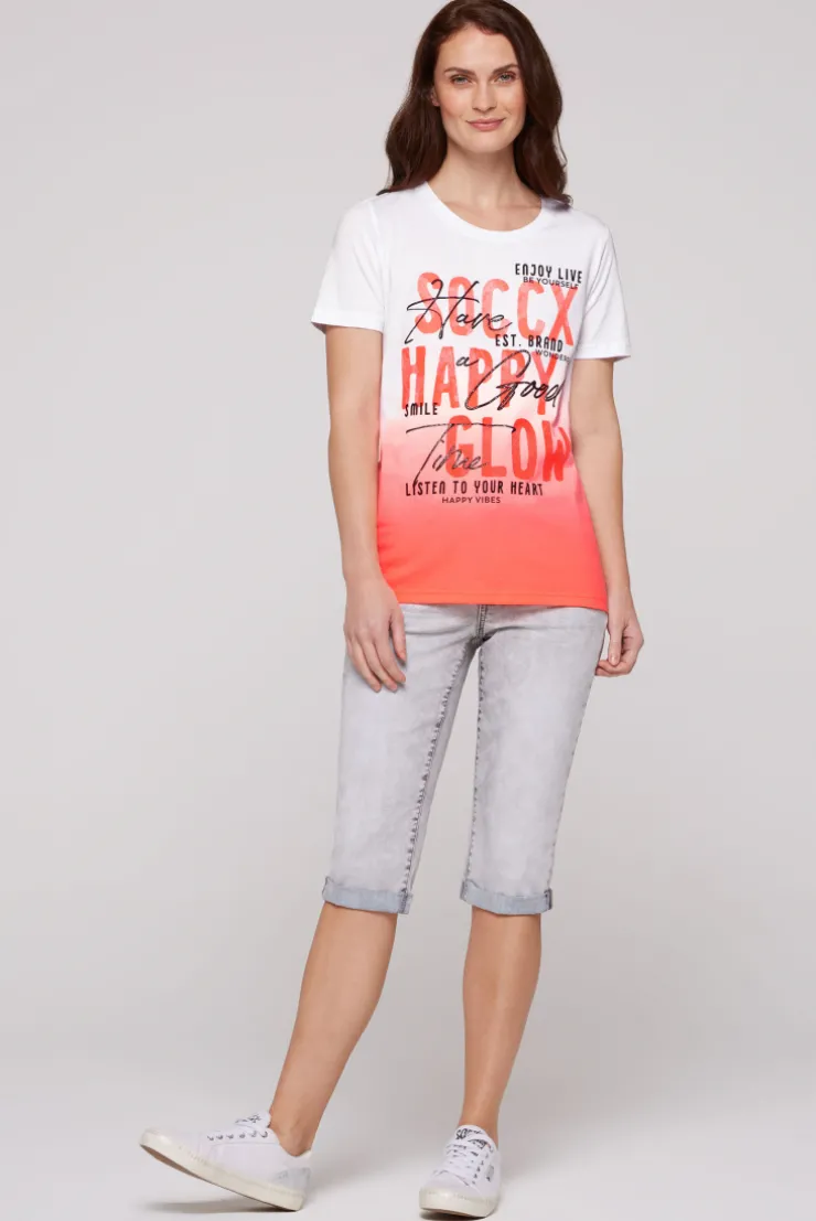CAMP DAVID & SOCCX T-Shirt Dip Dye mit Glitter Wording neon pink neonpink Shop