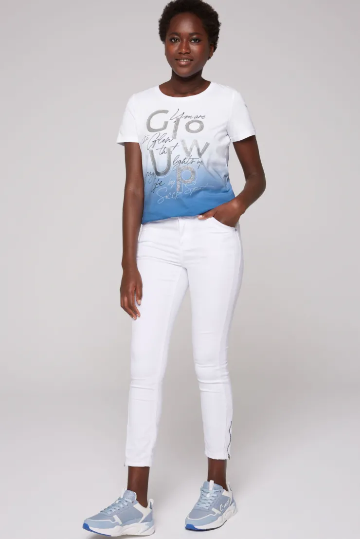 CAMP DAVID & SOCCX T-Shirt Dip Dye mit Glitter Wording airy blue | S airyblue Cheap