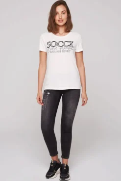 CAMP DAVID & SOCCX T-Shirt mit Rundhalsausschnitt und Glitter Print ivory Clearance