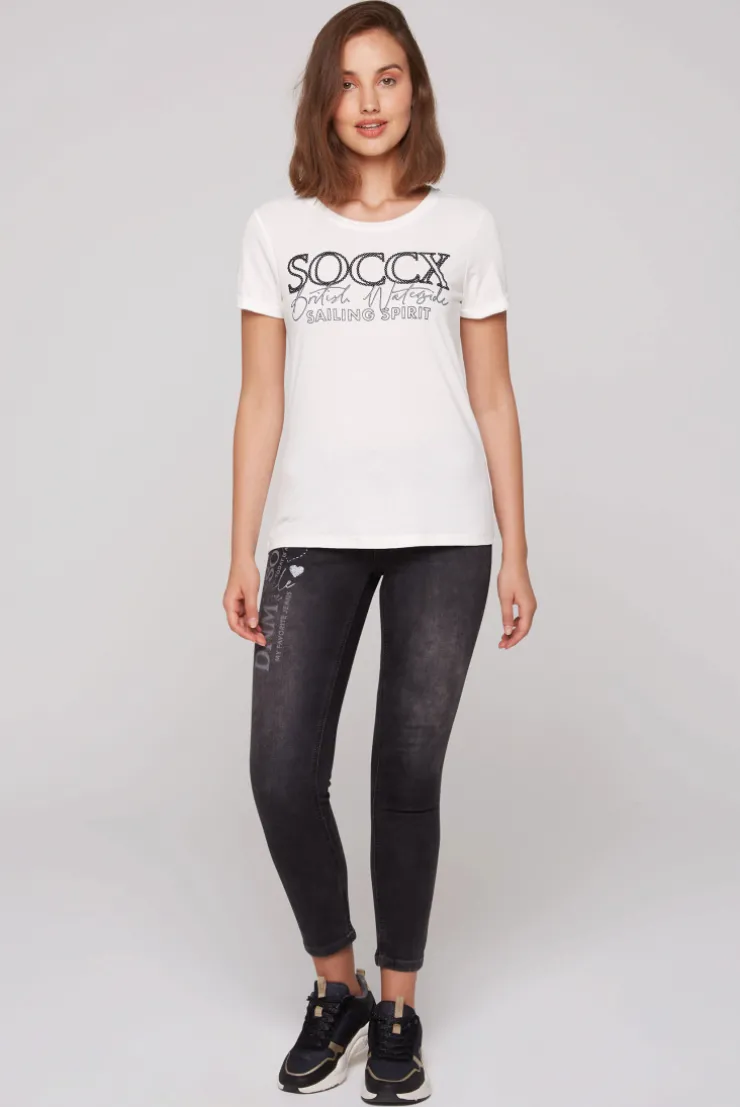 CAMP DAVID & SOCCX T-Shirt mit Rundhalsausschnitt und Glitter Print ivory Clearance