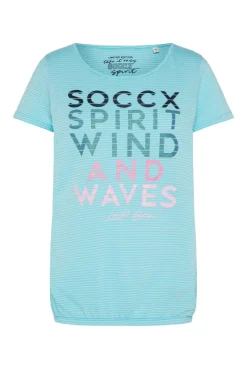 CAMP DAVID & SOCCX T-Shirt mit tonigen Streifen und Glitter Print coast blue coastblue Discount