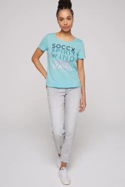 CAMP DAVID & SOCCX T-Shirt mit tonigen Streifen und Glitter Print coast blue coastblue Discount