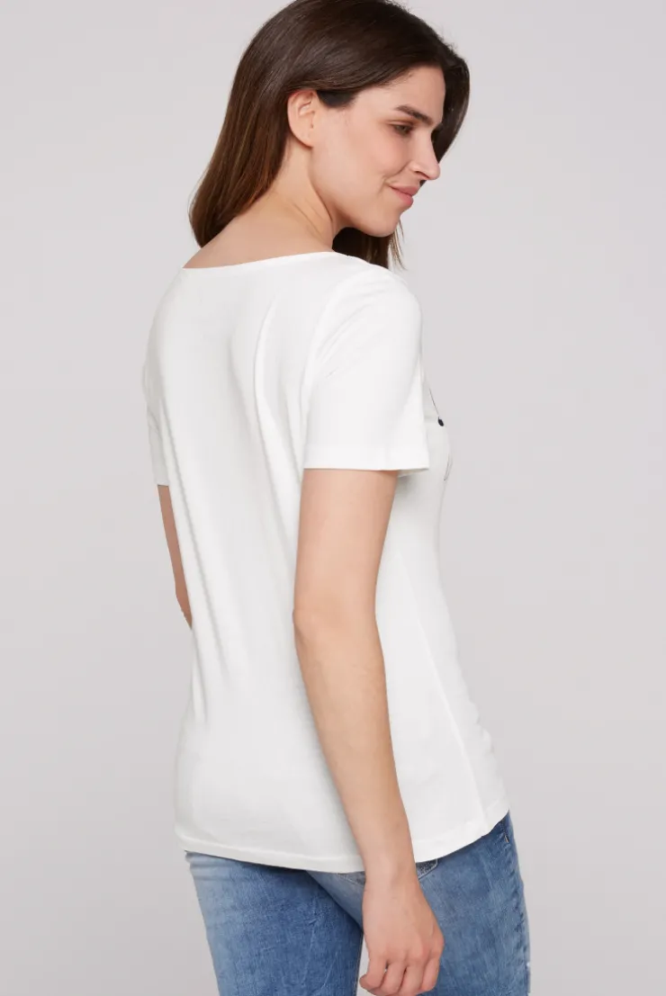 CAMP DAVID & SOCCX T-Shirt mit U-Boot-Ausschnitt und Wording Print ivory Outlet