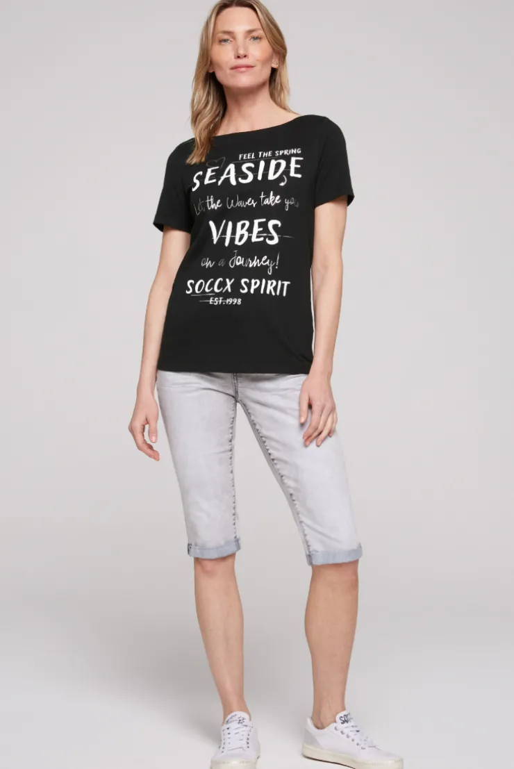 CAMP DAVID & SOCCX T-Shirt mit U-Boot-Ausschnitt und Wording Print black Sale