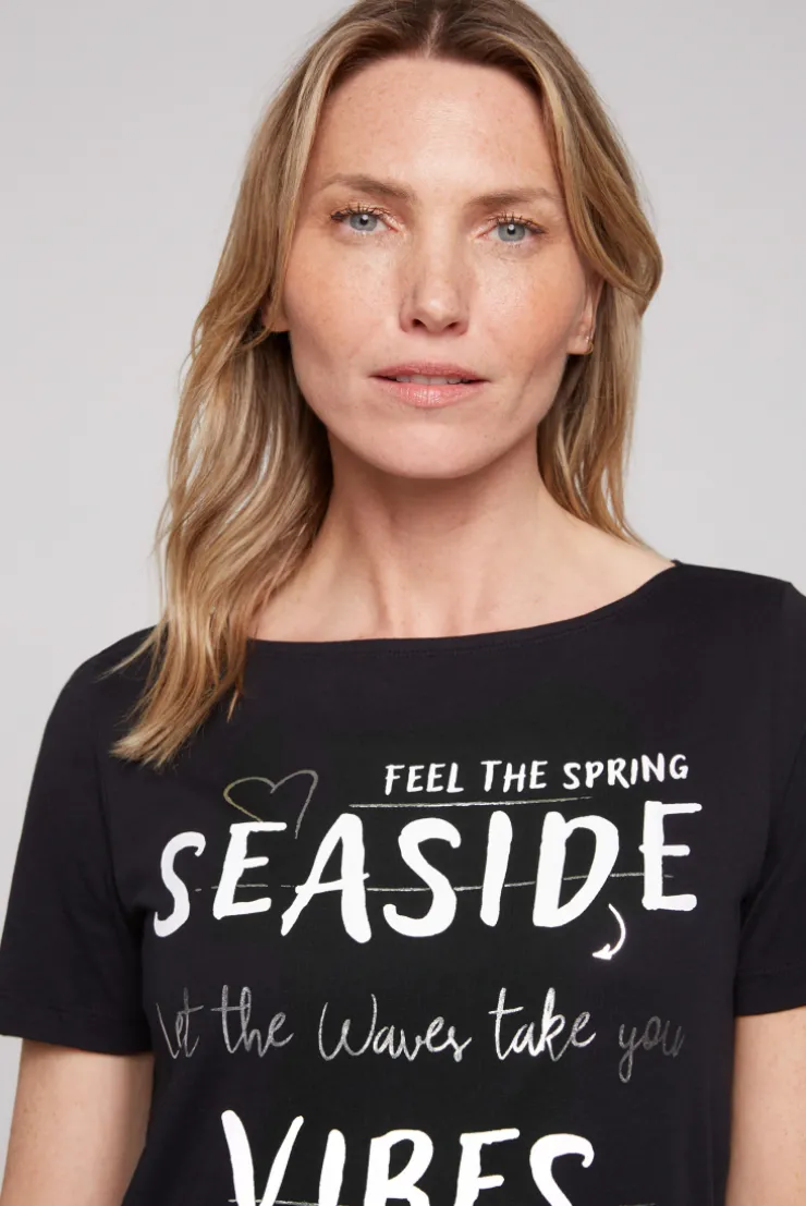 CAMP DAVID & SOCCX T-Shirt mit U-Boot-Ausschnitt und Wording Print black Sale