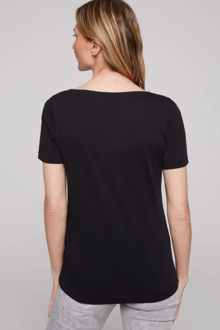 CAMP DAVID & SOCCX T-Shirt mit U-Boot-Ausschnitt und Wording Print black Sale