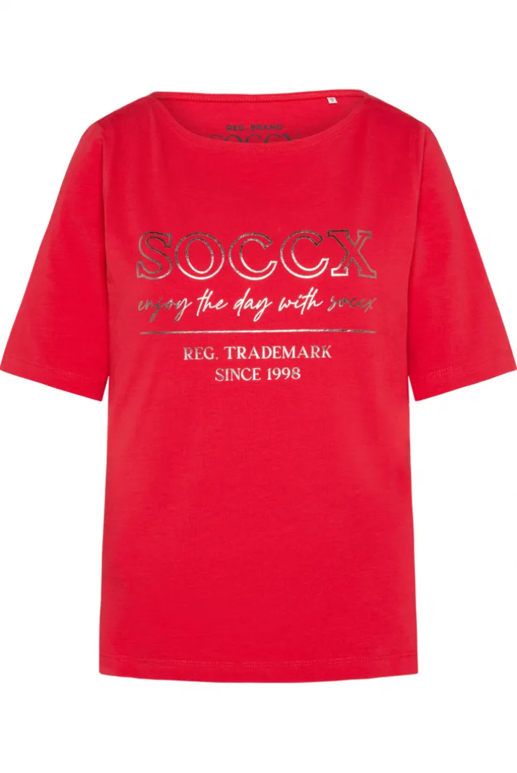 CAMP DAVID & SOCCX T-Shirt mit U-Bootausschnitt und Print clear red clearred Clearance