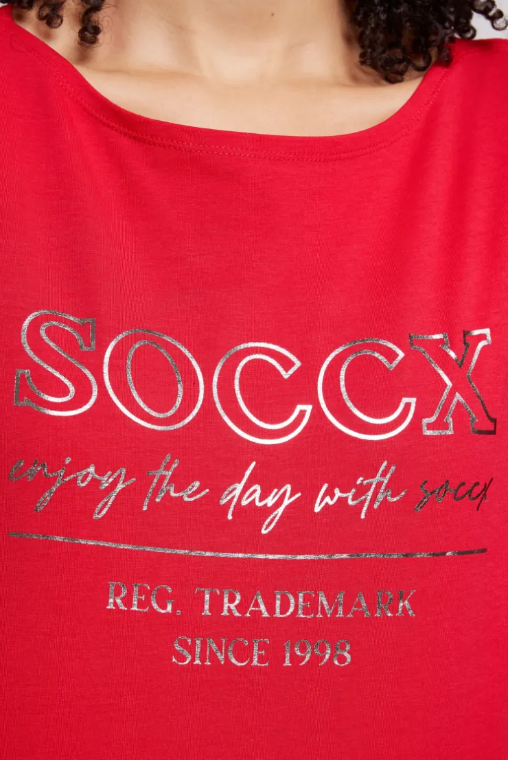 CAMP DAVID & SOCCX T-Shirt mit U-Bootausschnitt und Print clear red clearred Clearance
