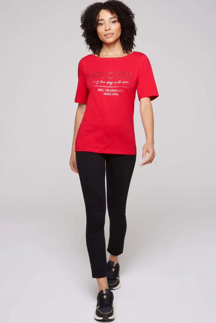 CAMP DAVID & SOCCX T-Shirt mit U-Bootausschnitt und Print clear red clearred Online