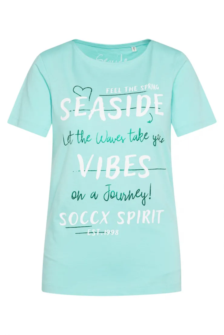 CAMP DAVID & SOCCX T-Shirt mit U-Boot-Ausschnitt und Wording Print flash aqua | S flashaqua Outlet