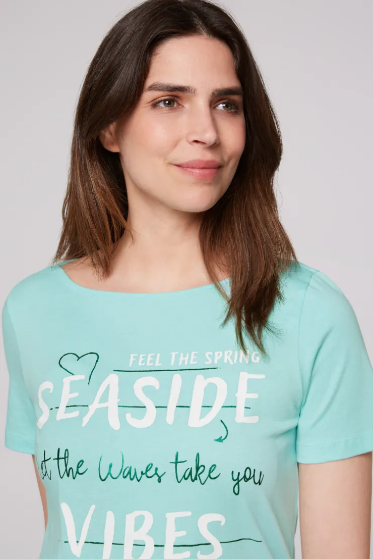 CAMP DAVID & SOCCX T-Shirt mit U-Boot-Ausschnitt und Wording Print flash aqua | S flashaqua Outlet