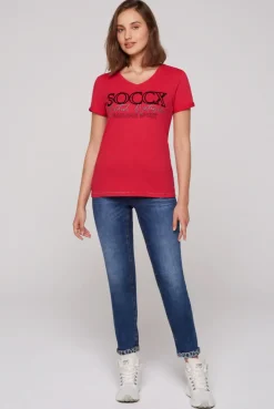 CAMP DAVID & SOCCX T-Shirt mit V-Ausschnitt und Glitter Print clear red clearred Shop