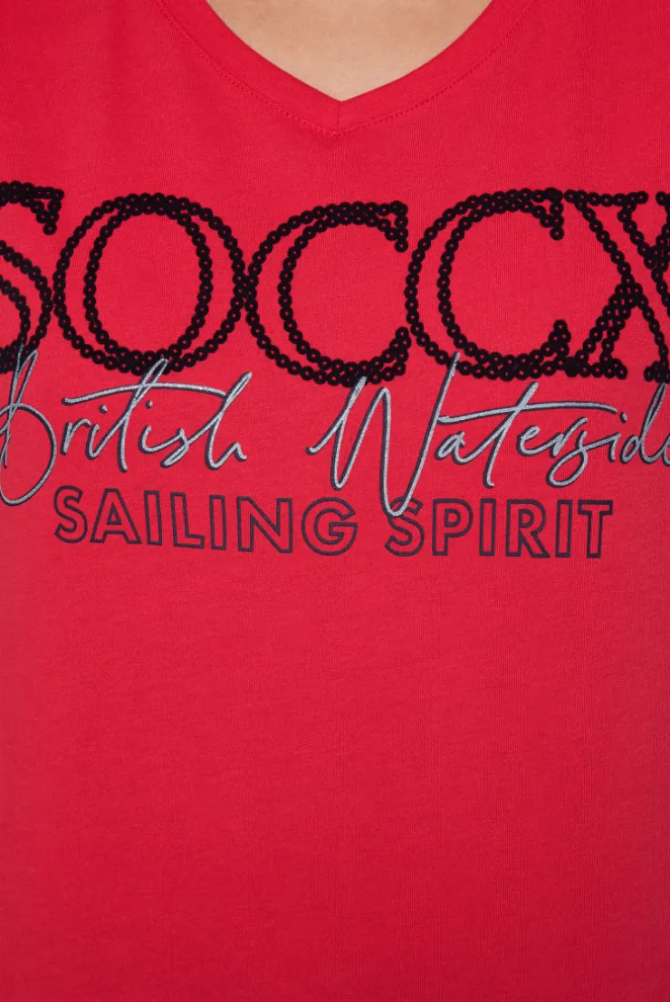 CAMP DAVID & SOCCX T-Shirt mit V-Ausschnitt und Glitter Print clear red clearred Shop