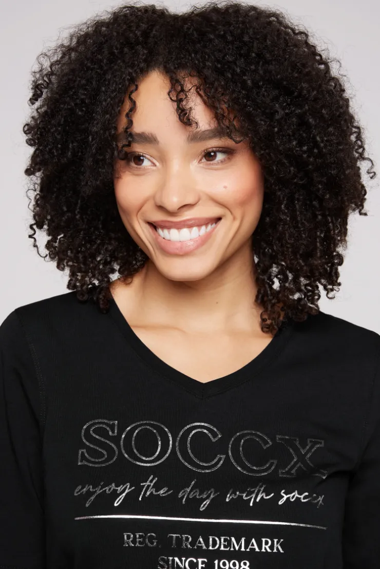CAMP DAVID & SOCCX T-Shirt mit V-Ausschnitt und Print black Cheap