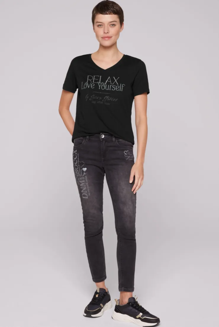CAMP DAVID & SOCCX T-Shirt mit V-Ausschnitt und Glitter Wording black New