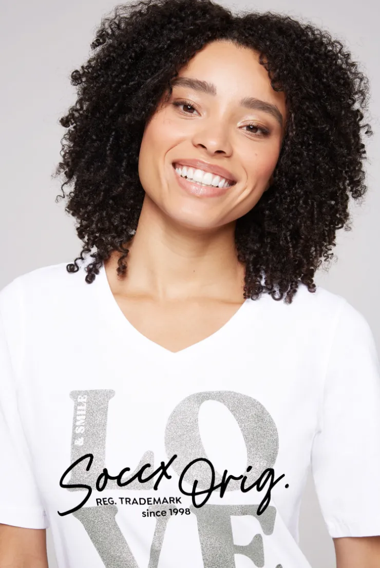 CAMP DAVID & SOCCX T-Shirt mit V-Ausschnitt und Print opticwhite Clearance
