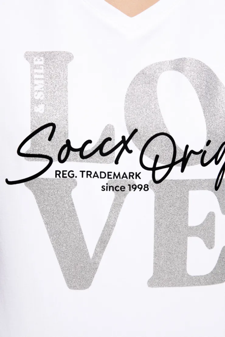 CAMP DAVID & SOCCX T-Shirt mit V-Ausschnitt und Print opticwhite Clearance