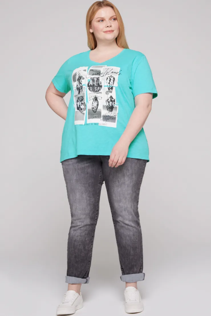 CAMP DAVID & SOCCX T-Shirt mit V-Neck und Print Artwork lagoon blue lagoonblue Flash Sale