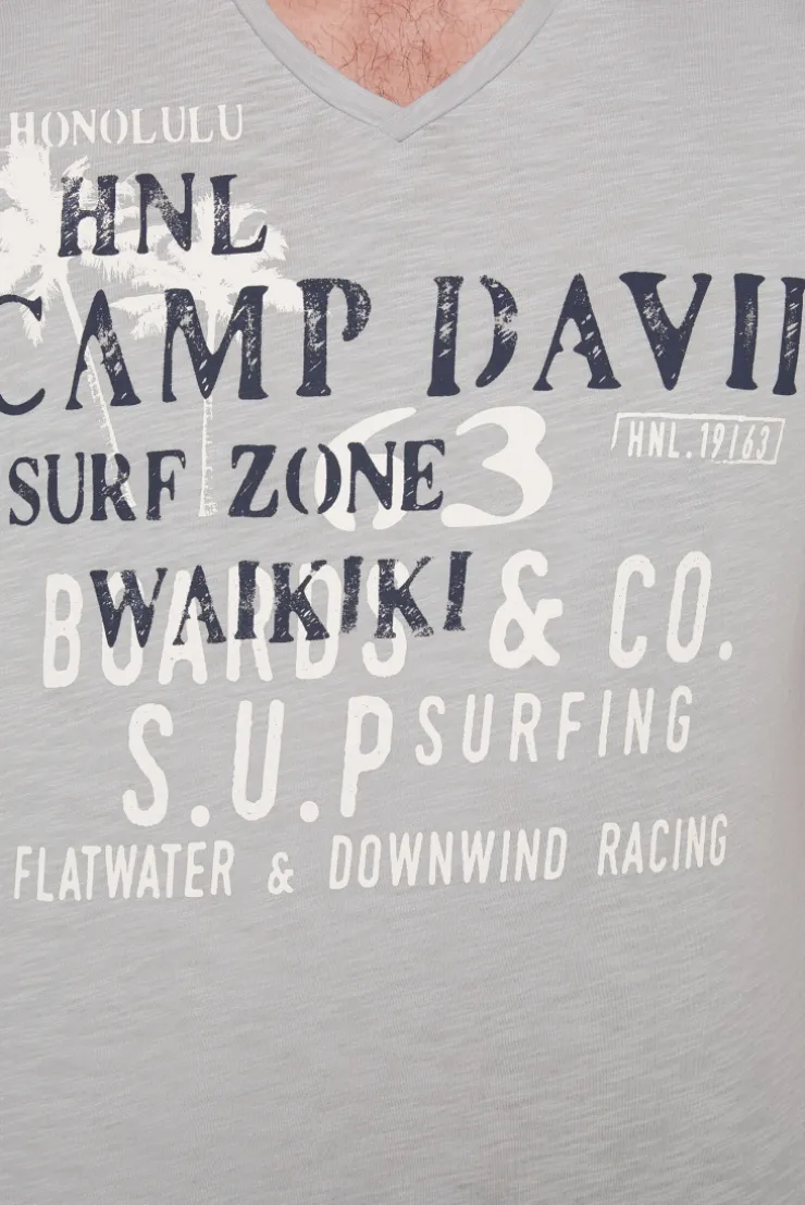CAMP DAVID & SOCCX T-Shirt mit V-Neck und Print Artwork cozy blue | S cozyblue Fashion