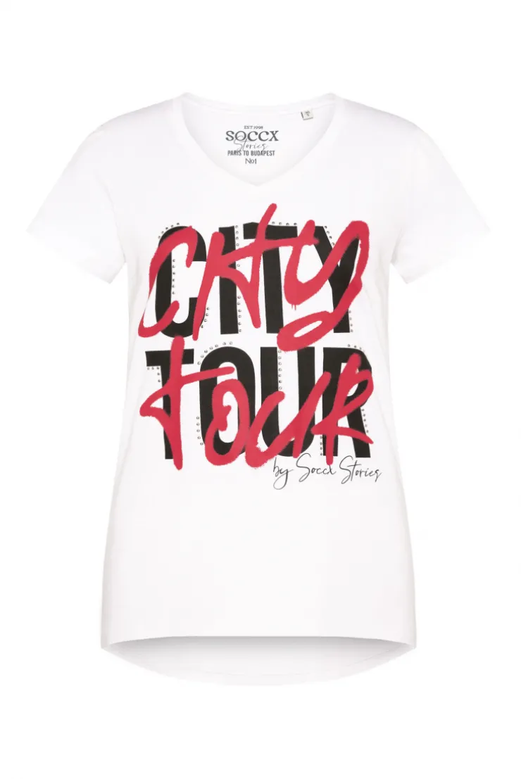 CAMP DAVID & SOCCX T-Shirt mit Wording Print und Schmucksteinen opticwhite Flash Sale