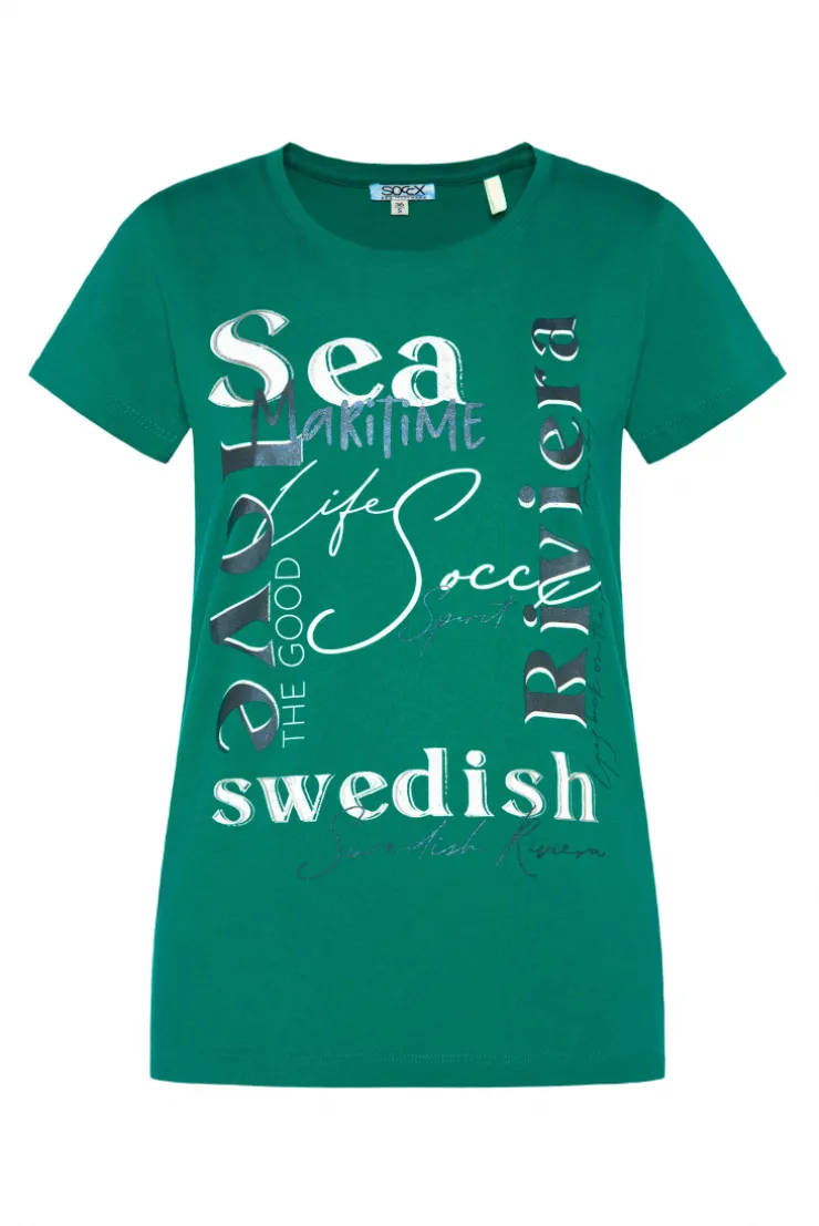 CAMP DAVID & SOCCX T-Shirt mit Wording Print bottle green bottlegreen Cheap