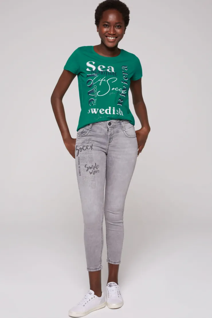 CAMP DAVID & SOCCX T-Shirt mit Wording Print bottle green bottlegreen Cheap